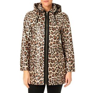 KATE SPADE~ALINE MATTE A-LINE RAIN COAT~Leopard Print Long Sleeve Brown  SZ L